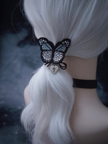 Halloween Dark Gothic Black Embroidered Butterfly Hair Ties Clips - TOY-PLU-134601 - Strange Sugar - 42shops