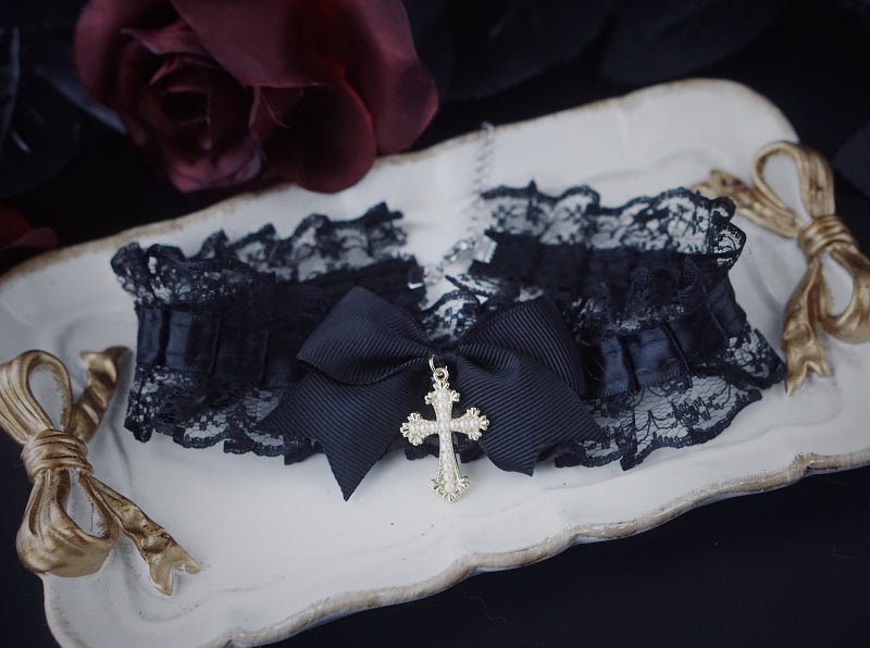 Halloween Dark Gothic Black Lace Cross Choker Necklace - TOY-PLU-138102 - Strange Sugar - 42shops