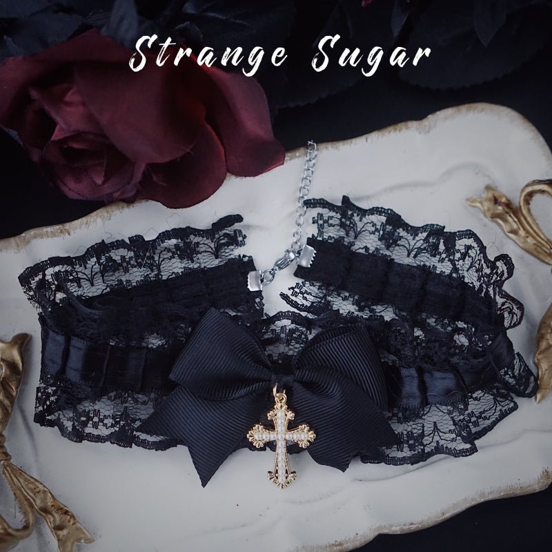 Halloween Dark Gothic Black Lace Cross Choker Necklace - TOY-PLU-138101 - Strange Sugar - 42shops