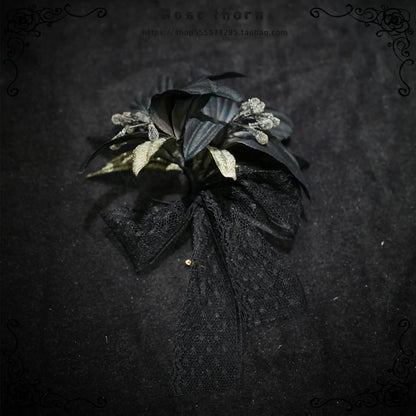 Halloween Dark Gothic Black Lily Embossed Hair Band Hair Clip Brooch - TOY-PLU-139004 - Rose thorn - 42shops