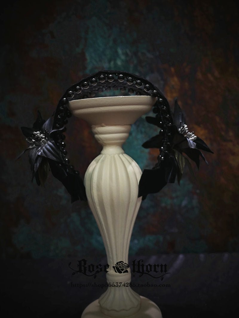 Halloween Dark Gothic Black Lily Embossed Hair Band Hair Clip Brooch - TOY-PLU-139001 - Rose thorn - 42shops