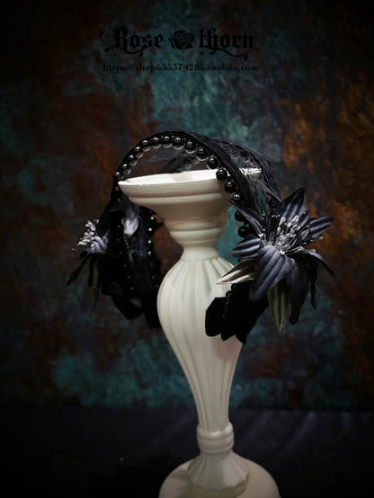Halloween Dark Gothic Black Lily Embossed Hair Band Hair Clip Brooch - TOY-PLU-139003 - Rose thorn - 42shops