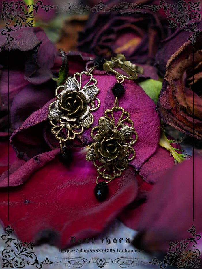 Halloween Dark Gothic Crystal Elegant Handmade Retro Earrings - TOY-ACC-61005 - Rose thorn - 42shops