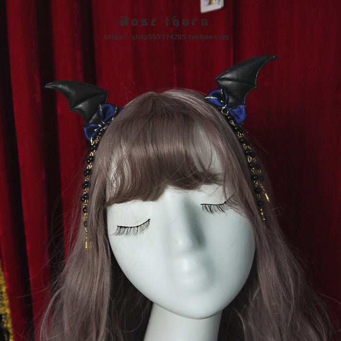 Halloween Dark Gothic Demon Leather Bat Cross Bead Chain Hairpin - TOY-ACC-61103 - Rose thorn - 42shops