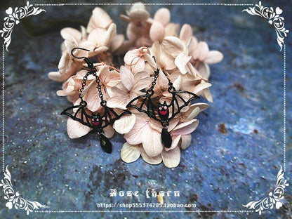 Halloween Dark Gothic Little Bat Jewelry Set Earrings Necklace - TOY-PLU-138901 - Rose thorn - 42shops