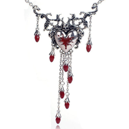 Halloween Dark Gothic Red Peach Heart Rhinestone Necklace Tassel Pendant - TOY-ACC-61601 - Meijiayi - 42shops