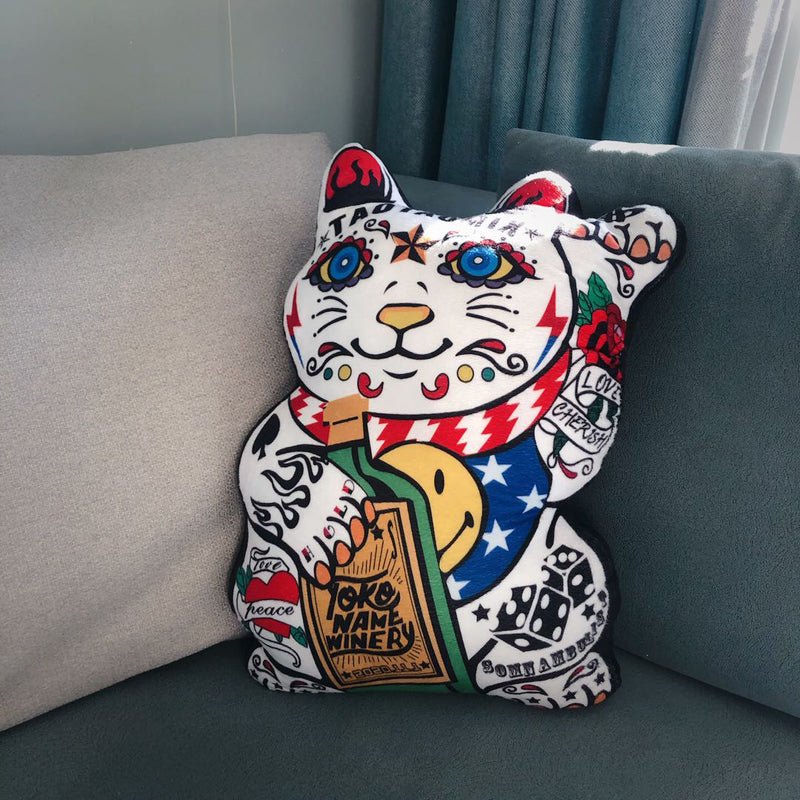 Halloween Dark Gothic Tattood Lucky Cat Cushion Pillow Cat - TOY-PLU-139401 - TAOTAOMIX - 42shops