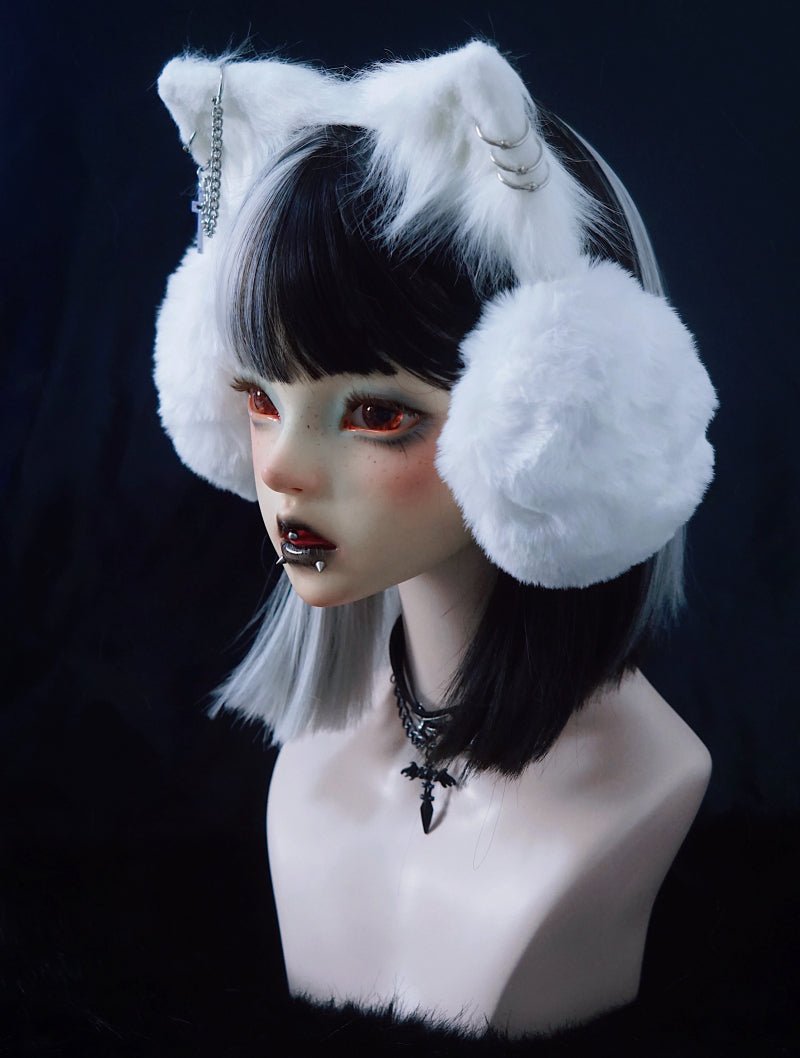 Halloween Dark Gothic's Original Handmade White Cat Earmuffs - TOY-PLU-137801 - Strange Sugar - 42shops