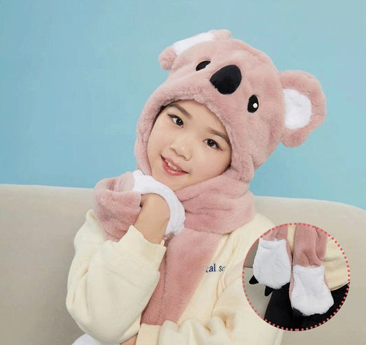 Koala Bear Thickened Hat Gloves Scarf Set For Children 2806:32257