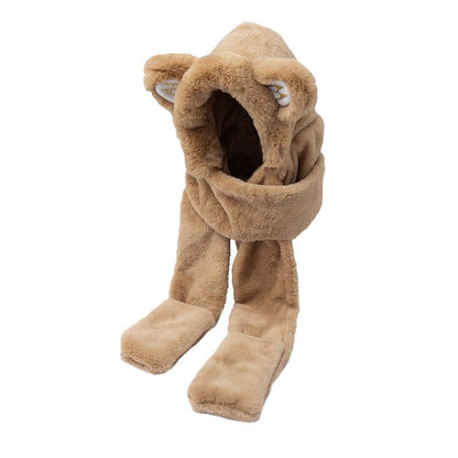 One Piece Warm Thickened Hat Gloves Scarf brown  