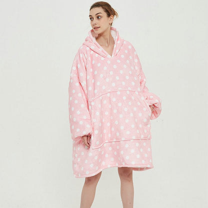 Oversized Thickened Velvet Blanket Hoodies pink wave point  