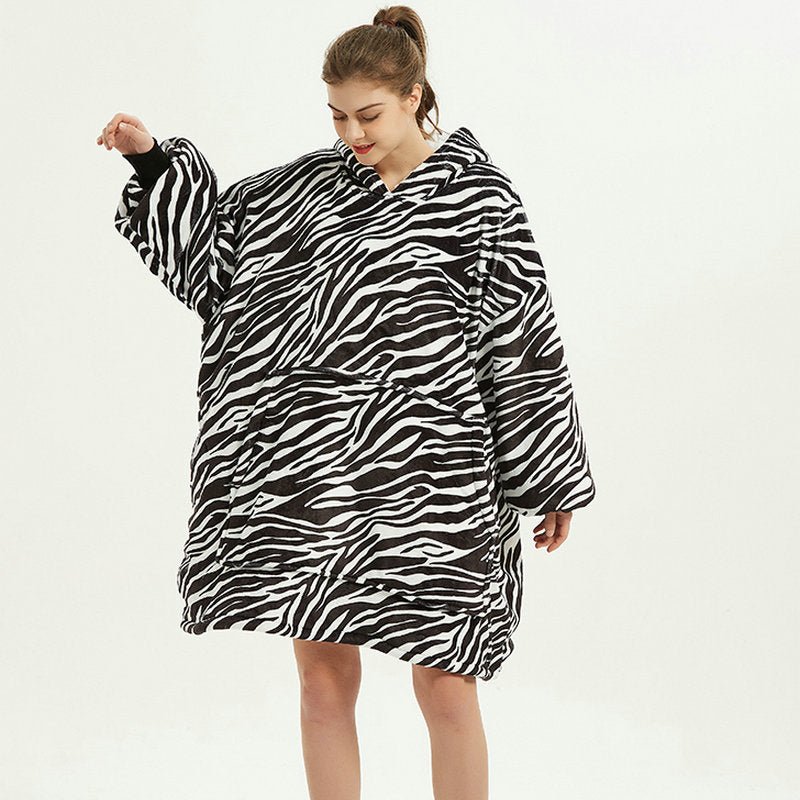 Oversized Thickened Velvet Blanket Hoodies zebra  