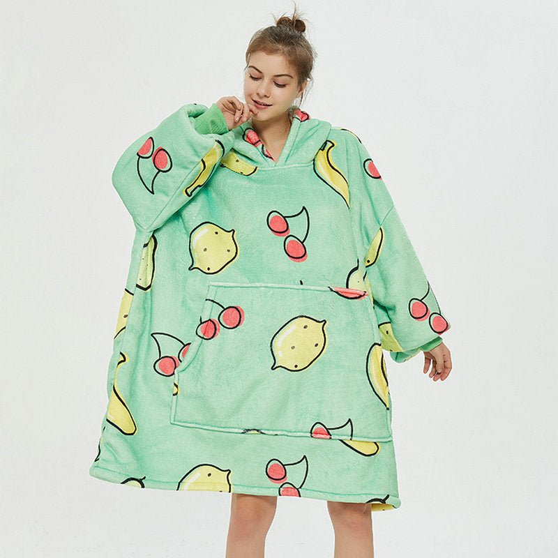 Oversized Thickened Velvet Blanket Hoodies green cherry  