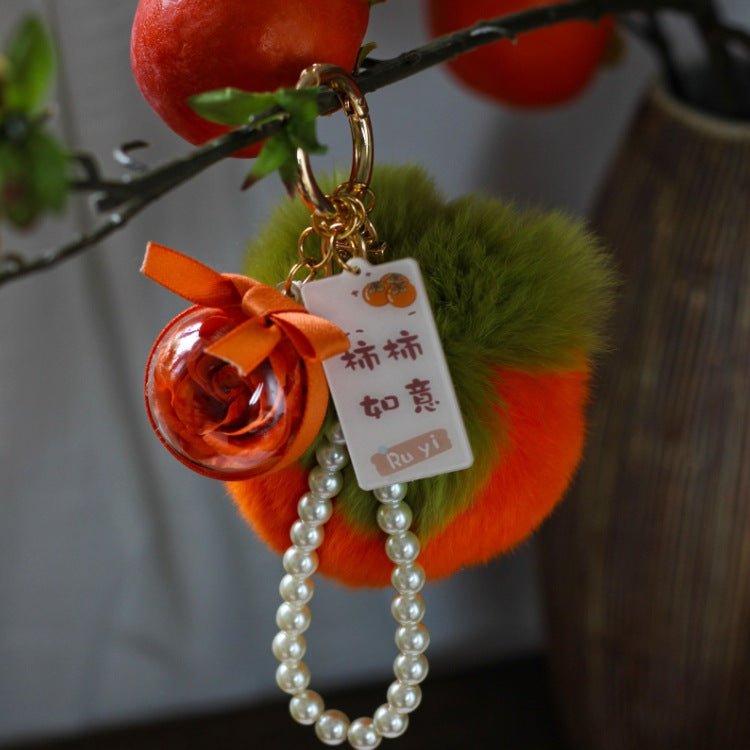 Plush Persimmon Eternal Flower Pearl Keychain - TOY-ACC-19701 - Yiwuhuazhen - 42shops