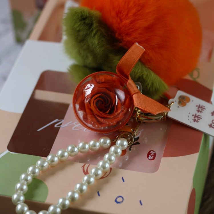 Plush Persimmon Eternal Flower Pearl Keychain - TOY-ACC-19701 - Yiwuhuazhen - 42shops