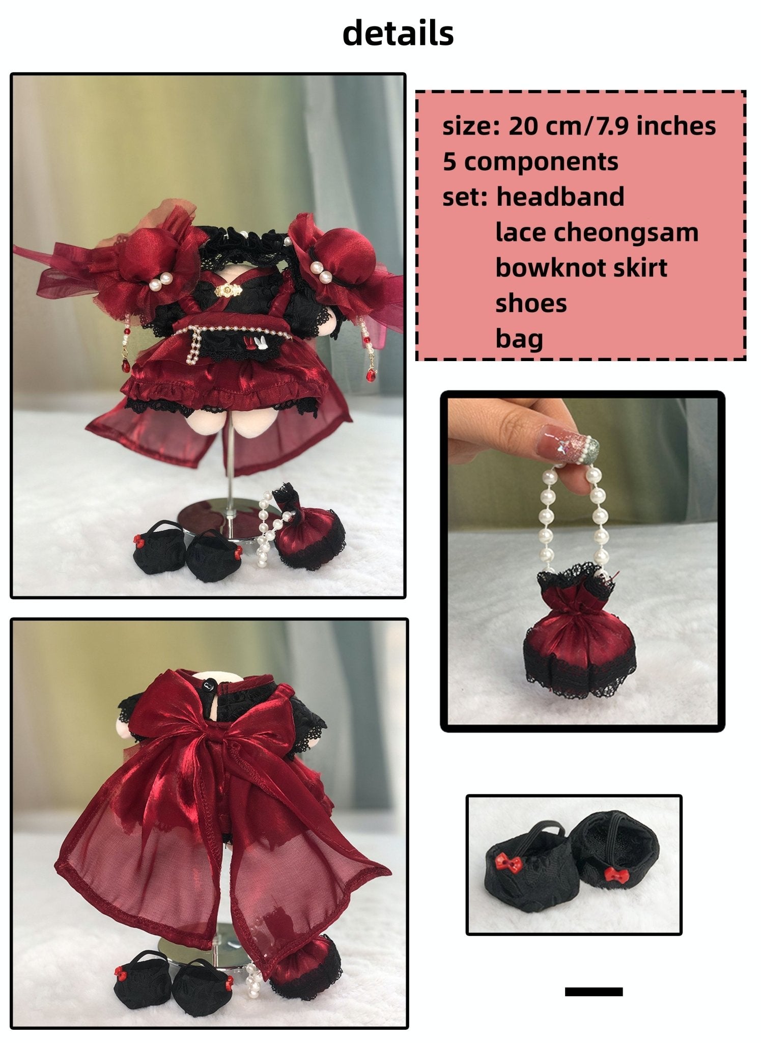 Red White Cotton Doll Clothes Dress Outfit - TOY-PLU-50301 - Guoguoyinghua - 42shops
