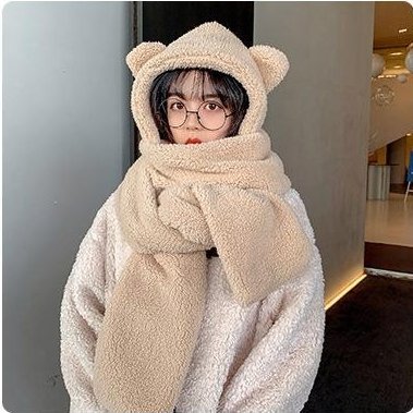Stuffed Bear Hat Scarf Gloves Sets beige-two pieces  