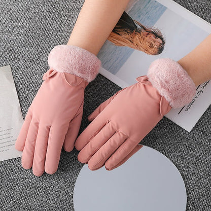 Touch Screen Windproof And Waterproof Wowan Gloves light pink small ears  
