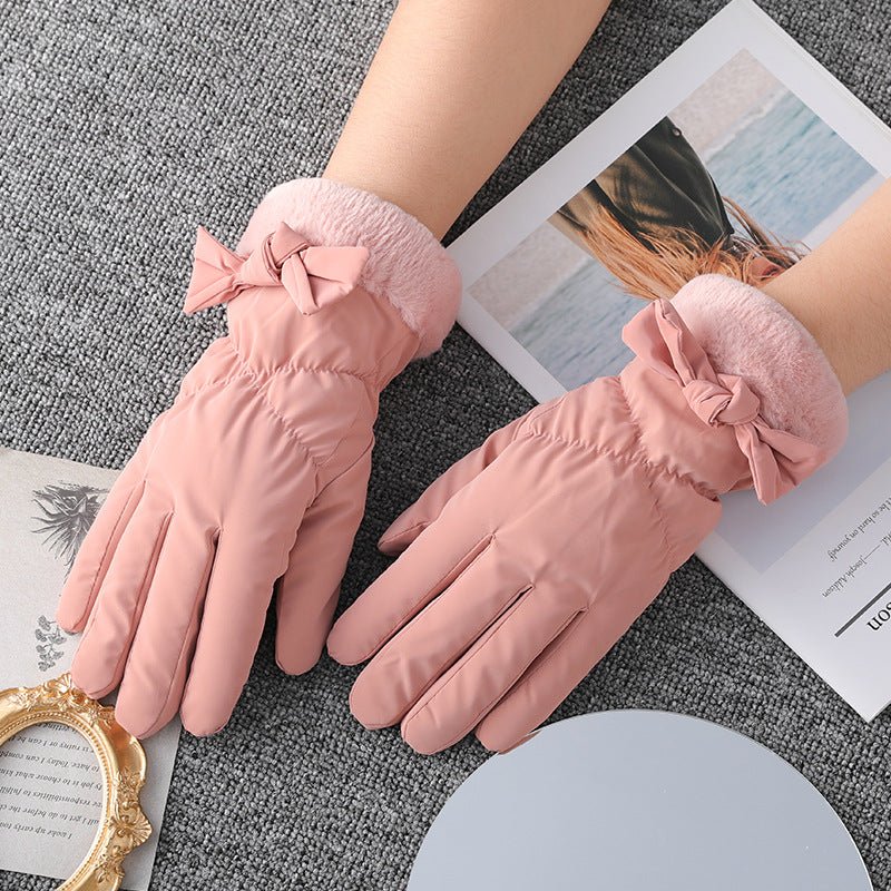 Touch Screen Windproof And Waterproof Wowan Gloves light pink bowknot  