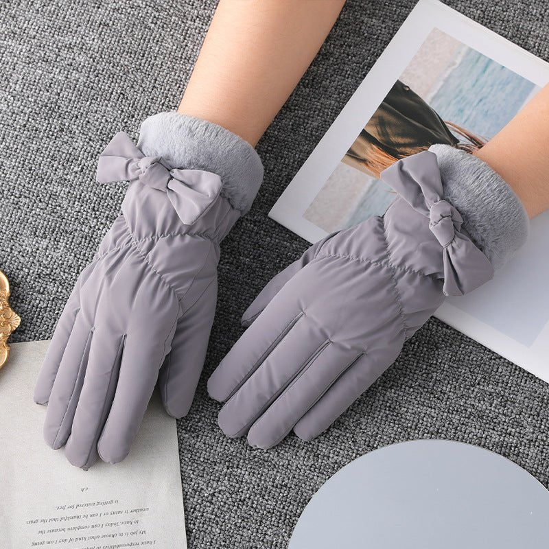 Touch Screen Windproof And Waterproof Wowan Gloves gray bowknot  
