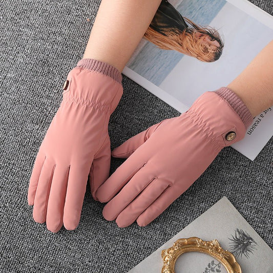 Touch Screen Windproof And Waterproof Wowan Gloves light pink small buttons  
