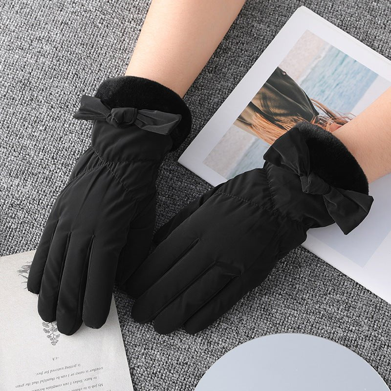 Touch Screen Windproof And Waterproof Wowan Gloves black bowknot  