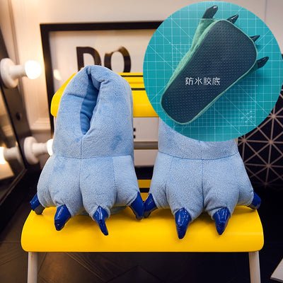 Winter Monster Claw Plush Slippers Waterproof Soles S(27-33) blue 