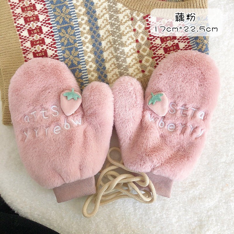Winter Warm Thickened Gloves With Velvet lotus pink strawberry  