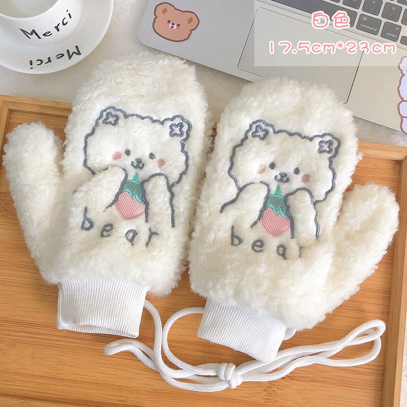 Winter Warm Thickened Gloves With Velvet white bear  