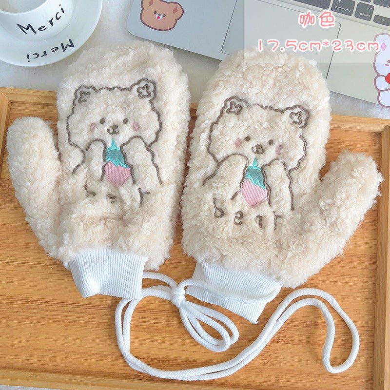 Winter Warm Thickened Gloves With Velvet coffee bear  
