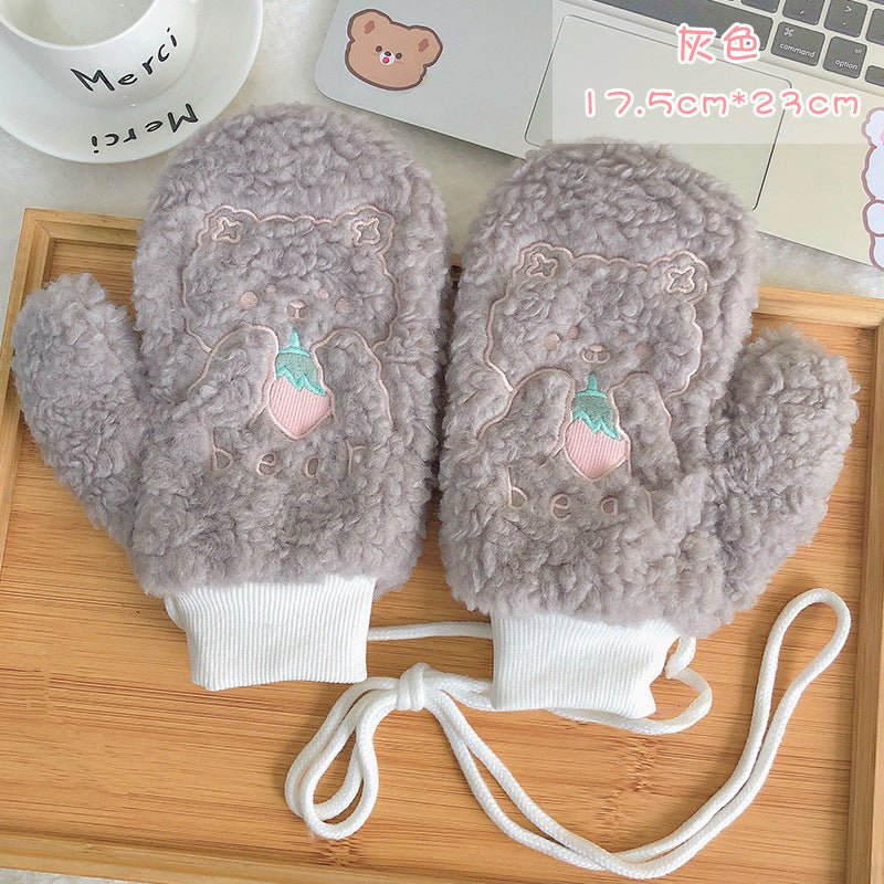 Winter Warm Thickened Gloves With Velvet gray bear  